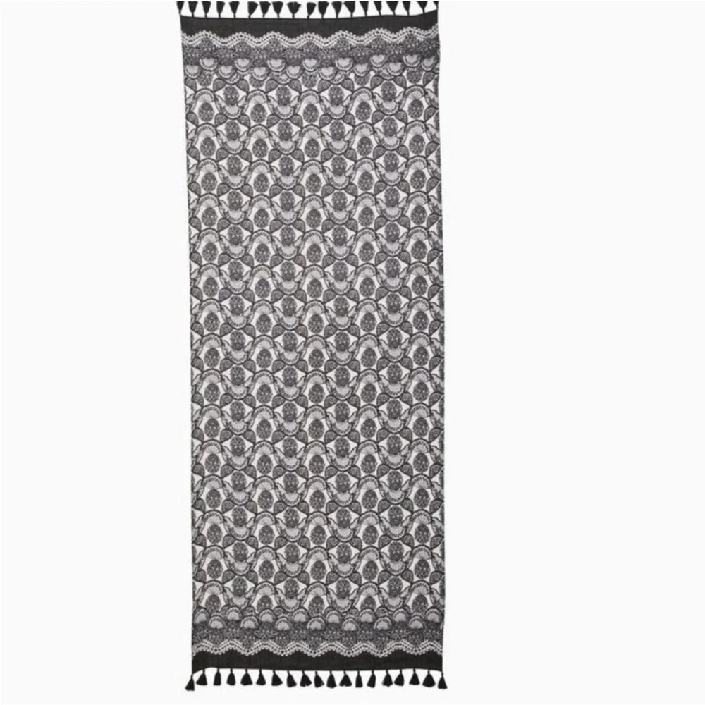 Lilly Pulitzer Black and White Patterned Scarf with Tassels